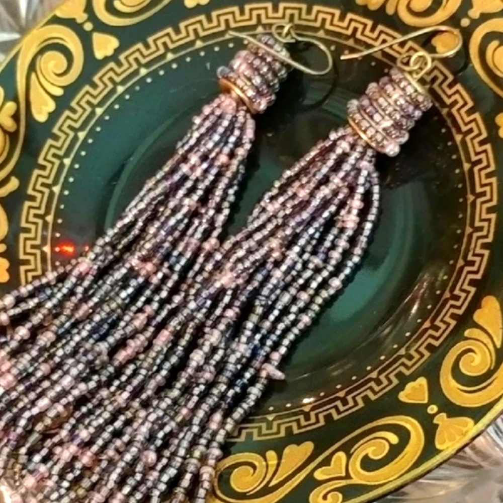 Vintage Couture Style 80s Glass Tassel Hook Earrings